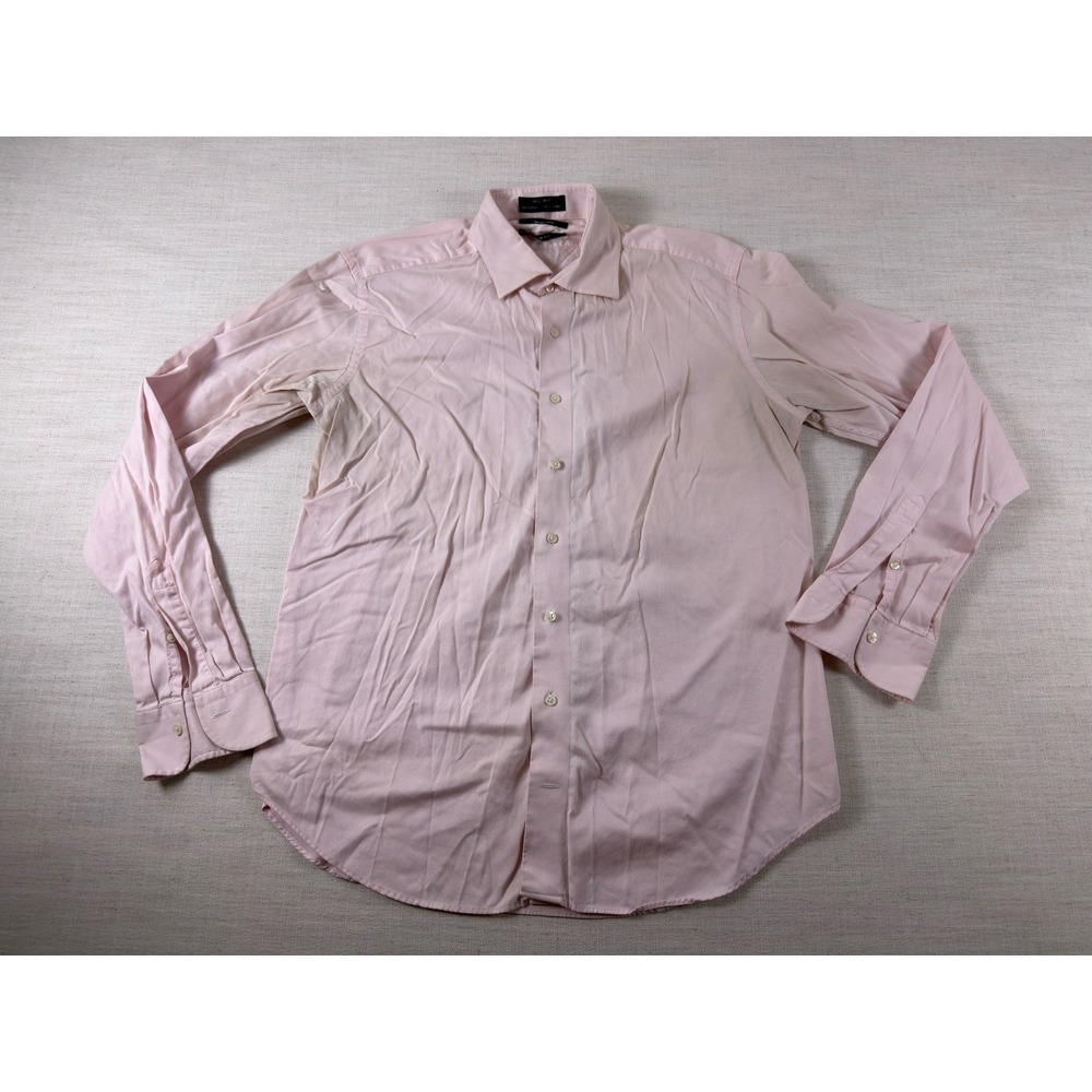 Black Saks Fifth Avenue Mens Pink Slim Fit Cotton Dress Shirt 16.5 36/37